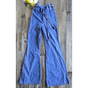 Vintage 70s High Waisted Bell Bottom Jeans Blue Denim Talon Zipper Belted 26